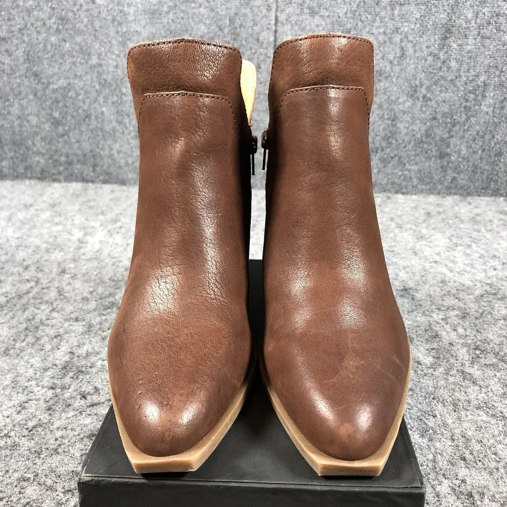 Crown Vintage‎ Ankle Booties Womens 9.5 M Brown Leather Zip Block Heel CV-STAVIE